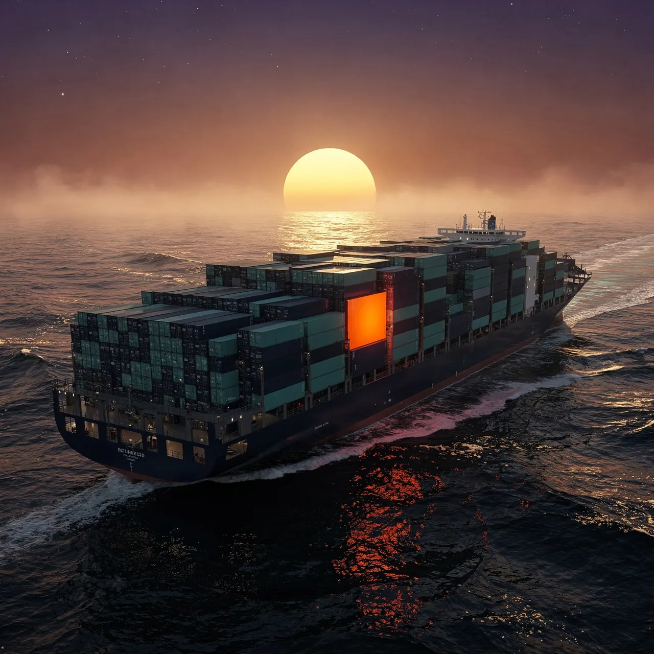 Container vessel in ocean transit to the destination port