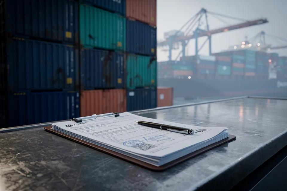 Shipping containers stacked at port during customs clearing and forwarding